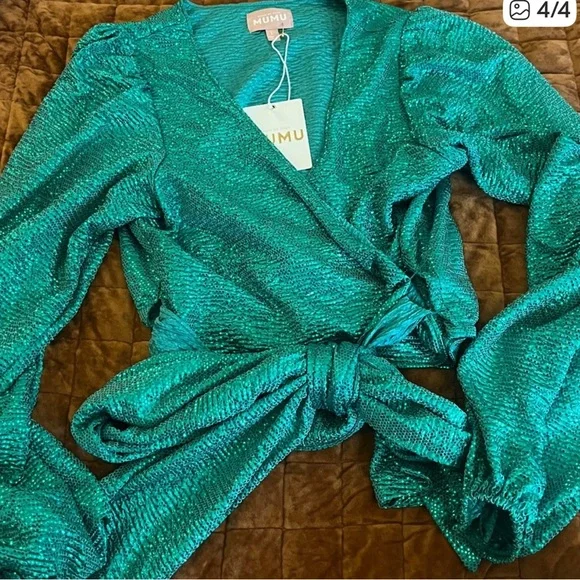 Show Me Your MuMu Sparkling Emerald Blouse - Picture 5 of 5